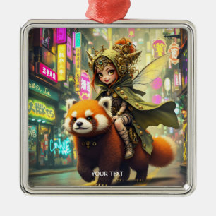 Fantasy Cute Wild Panda Ride Metal Ornament