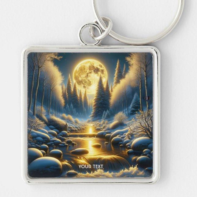 Fantasy Cute Winter Moon River Keychain (Front)