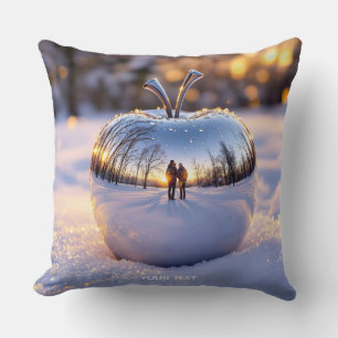 Fantasy Cute Winter Snow Apple Throw Pillow