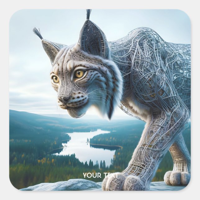 Fantasy Cute Wired Lynx Forest Square Sticker (Front)