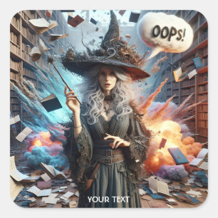 Fantasy Cute Witch Funny Mistake Square Sticker