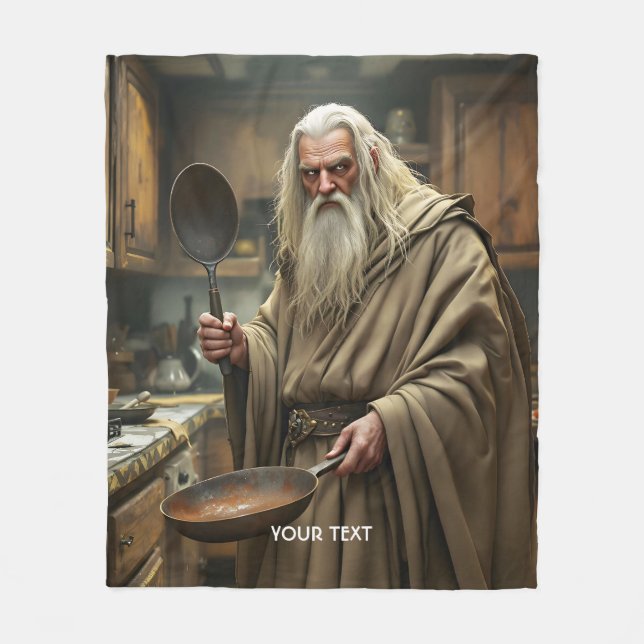 Fantasy Cute  Wizard Frying Pan Fleece Blanket (Front)