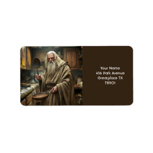 Fantasy Cute Wizard Frying Pan Label