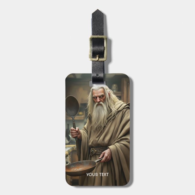 Fantasy Cute  Wizard Frying Pan Luggage Tag (Front Vertical)