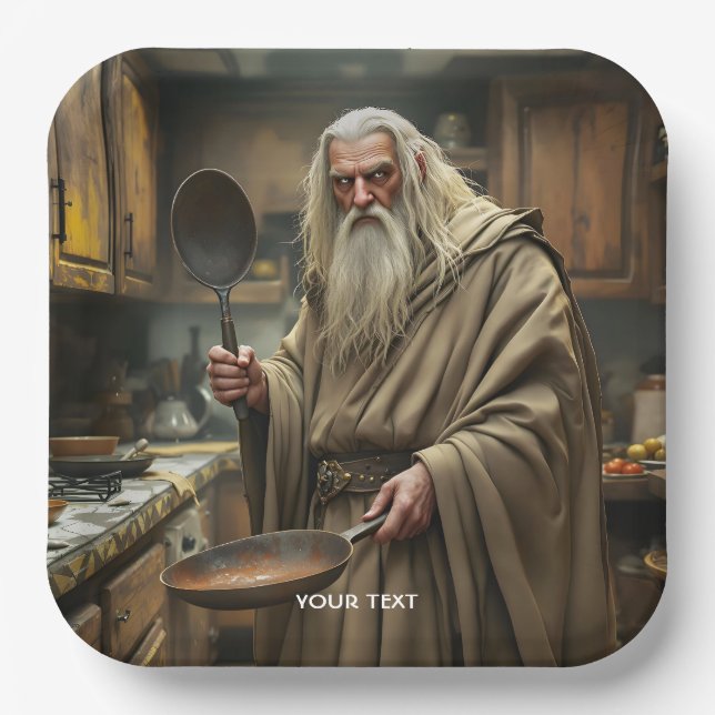 Fantasy Cute  Wizard Frying Pan Paper Plate (Front)
