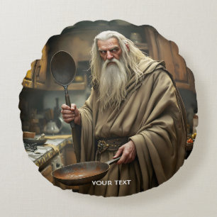 Fantasy Cute Wizard Frying Pan Round Pillow