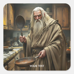 Fantasy Cute  Wizard Frying Pan Square Sticker