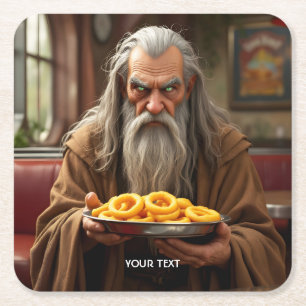 Fantasy Cute Wizard Onion Rings Square Paper Coaster