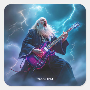 Fantasy Cute Wizard Playing Guitar Square Sticker