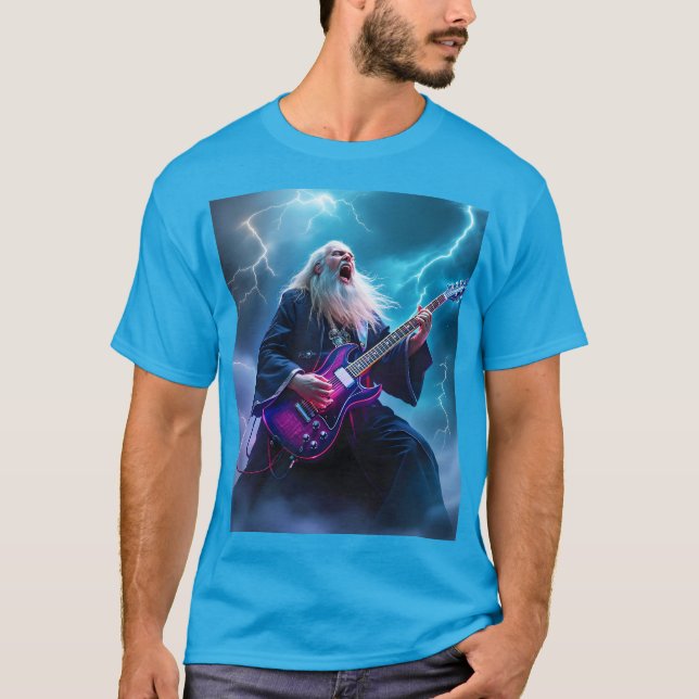 Fantasy Cute Wizard Playing Guitar T-Shirt (Front)