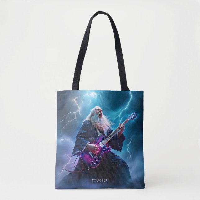 Fantasy Cute Wizard Playing Guitar Tote Bag (Front)
