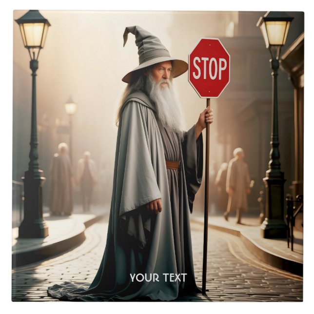 Fantasy Cute Wizard Sign Stop Tile (Front)