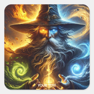 Fantasy Cute Wizard Spells Hat Square Sticker