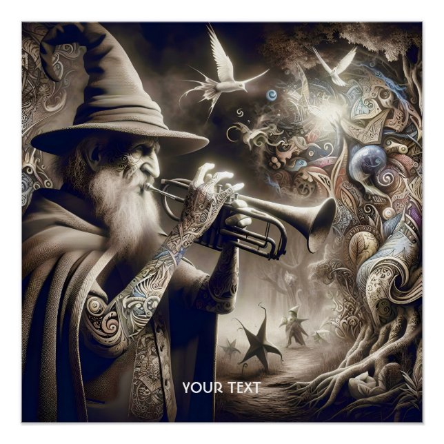 Fantasy Cute Wizard Trumpet Forest Poster (Front)