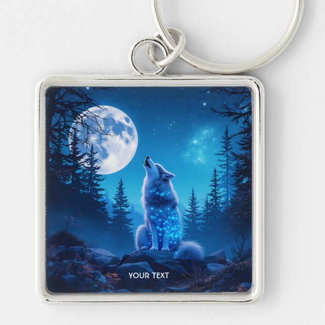 Fantasy Cute  Wolf Double Exposition  Keychain (Front)