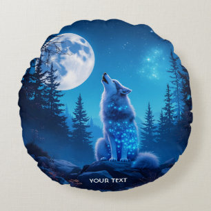 Fantasy Cute  Wolf Double Exposition  Round Pillow