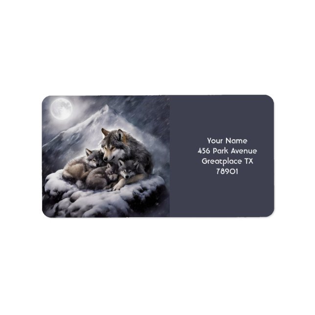 Fantasy Cute Wolf Family Winter Label (Front)