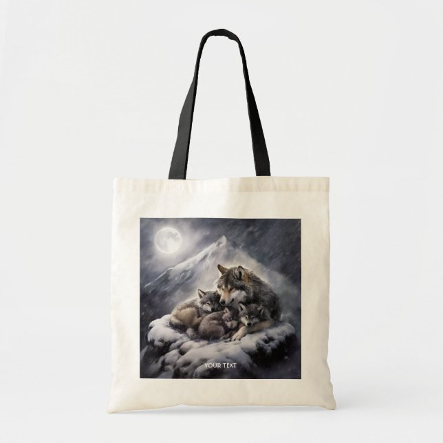 Fantasy Cute Wolf Family Winter Tote Bag (Front)