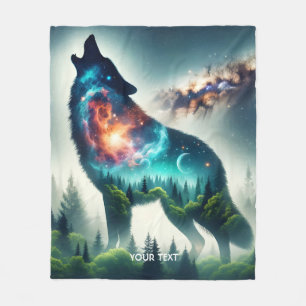 Fantasy Cute Wolf Forest Space Fleece Blanket