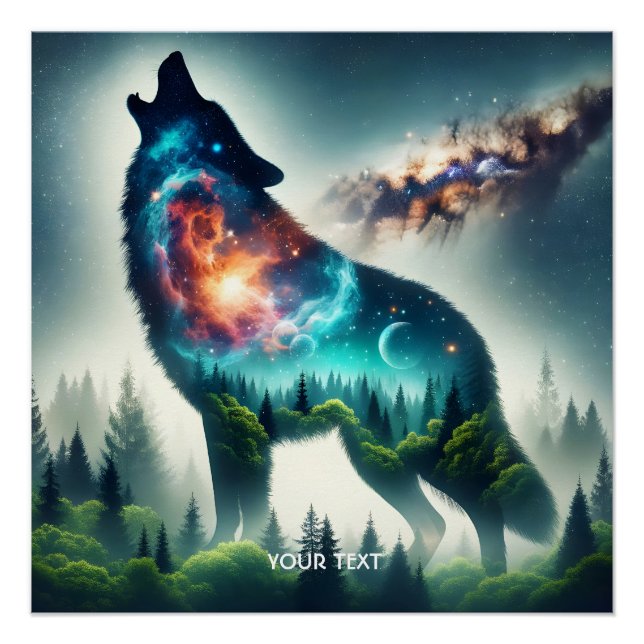 Fantasy Cute Wolf Forest Space Poster (Front)