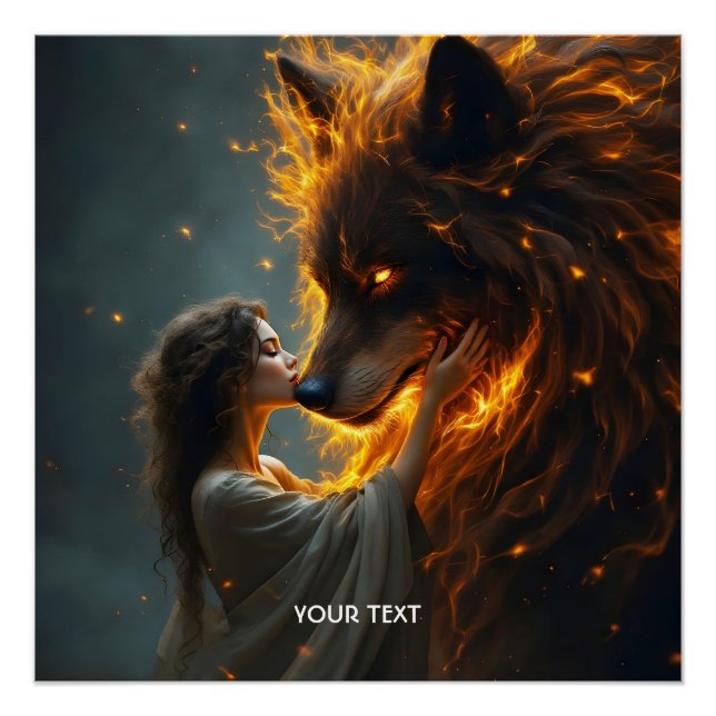 Fantasy Cute Wolf Girl Fire Poster (Front)