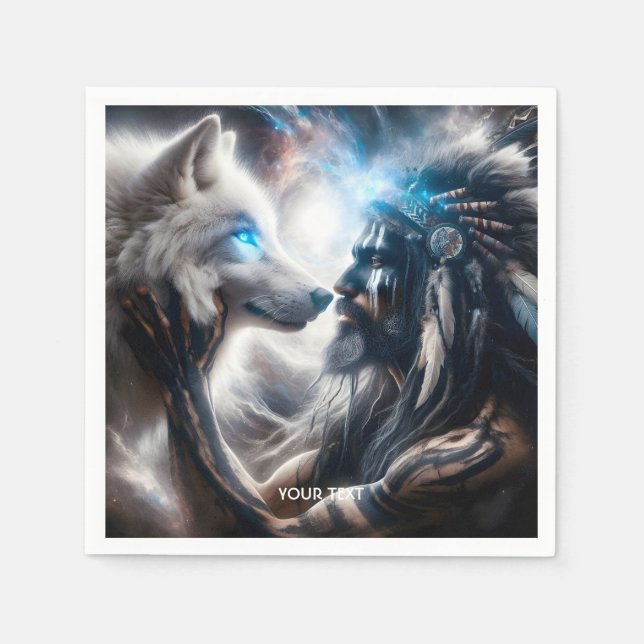 Fantasy Cute Wolf Tribal Man Napkin (Front)