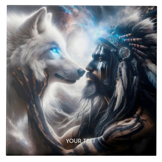 Fantasy Cute Wolf Tribal Man Tile (Front)