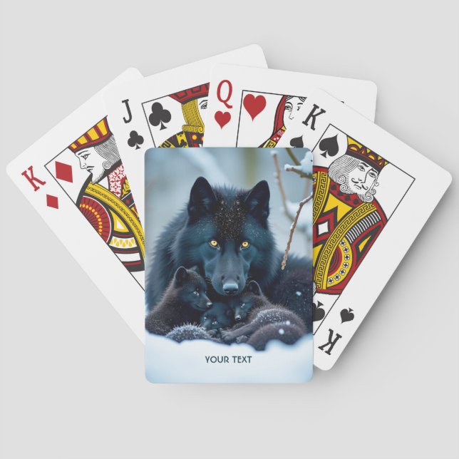 Fantasy Cute Wolf Two Pups Playing Cards (Back)
