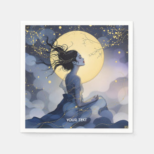Fantasy Cute  Woman Trees Moon Napkin