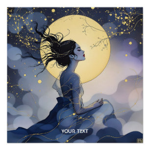 Fantasy Cute  Woman Trees Moon Poster