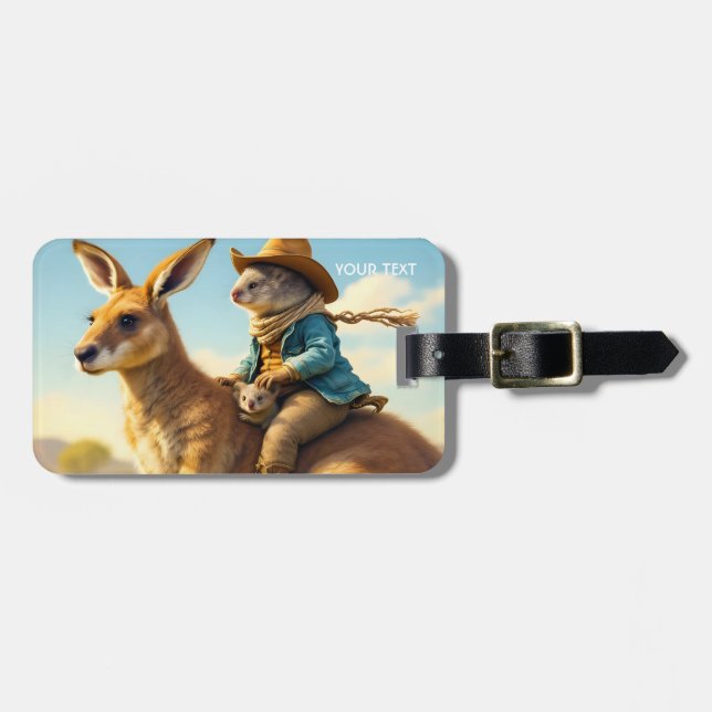Fantasy Cute Wombat Kangaroo Koala Luggage Tag (Front Horizontal)
