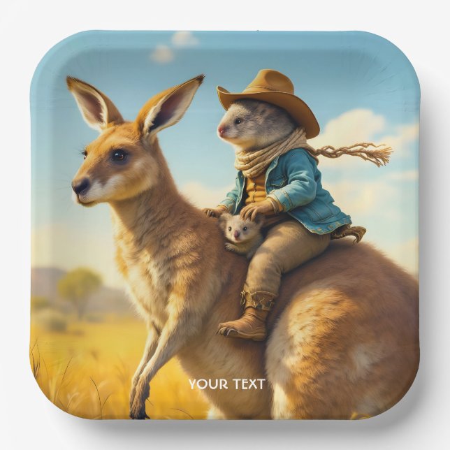 Fantasy Cute Wombat Kangaroo Koala Paper Plate (Front)