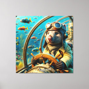 Fantasy Cute Wombat Pilot Underwater Canvas Print