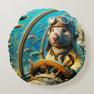 Fantasy Cute Wombat Pilot Underwater Round Pillow
