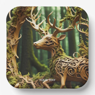 Fantasy Cute Wooden Carving Deer Paper Plate