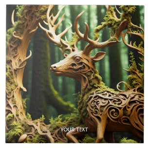 Fantasy Cute Wooden Carving Deer Tile