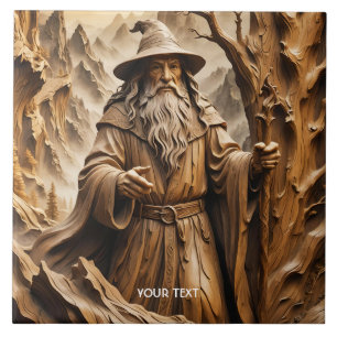 Fantasy Cute Wooden Carving Wizard Tile