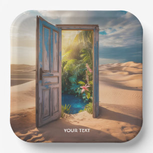 Fantasy Cute Wooden Door Desert Paper Plate
