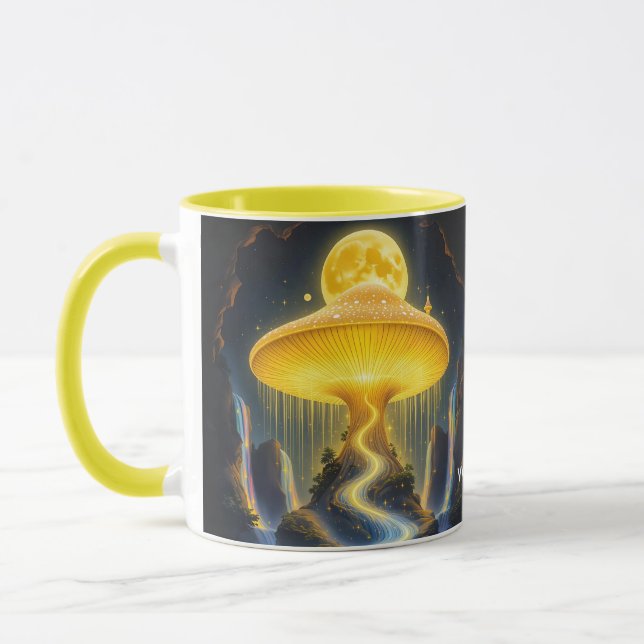 Fantasy Cute Yellow Ancient Mushroom Mug (Left)
