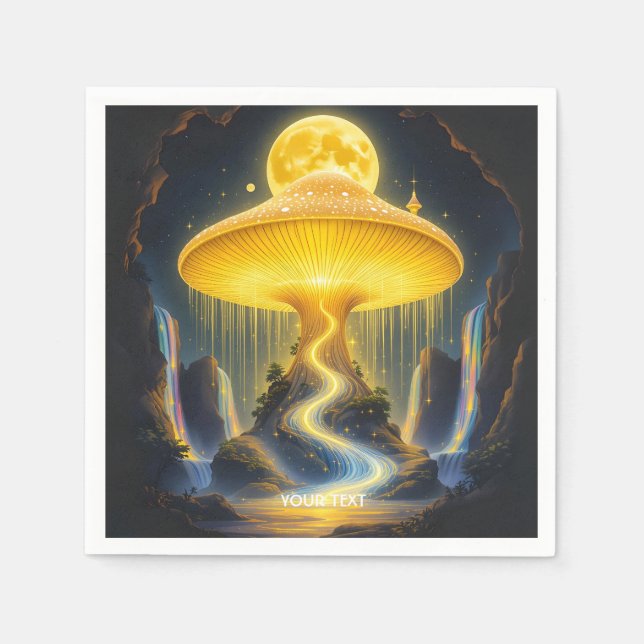 Fantasy Cute Yellow Ancient Mushroom Napkin (Front)