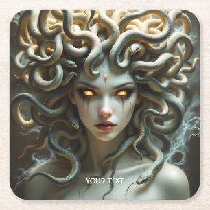 Fantasy Cute  Yellow Eyes Snakes Square Paper Coaster