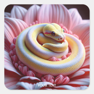 Fantasy Cute Yellow Snake Flower Square Sticker