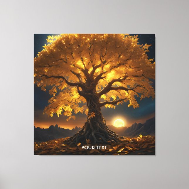 Fantasy Cute Yellow Tree Moon Canvas Print (Front)