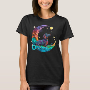 Fantasy Dachshund Dog Cute Crescent Moon Paper Art T-Shirt