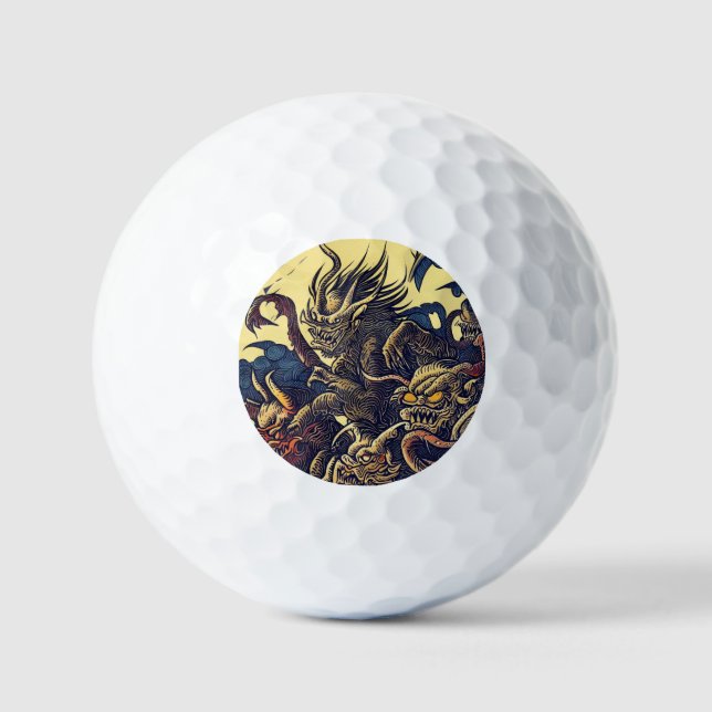 Fantasy Demons - Japanese Woodcut Style (4) Golf Balls (Front)