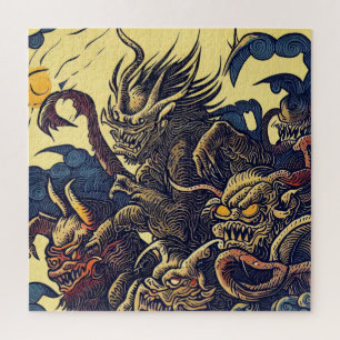 Fantasy Demons - Japanese Woodcut Style (4) Jigsaw Puzzle