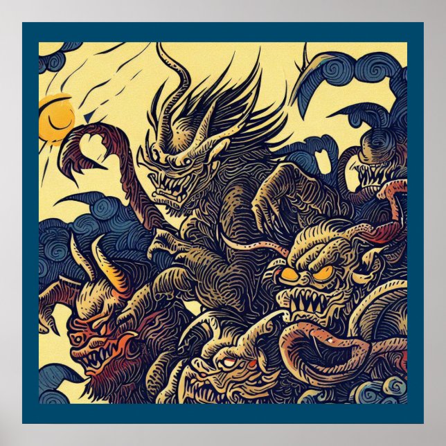 Fantasy Demons - Woodcut 4 Poster (Front)