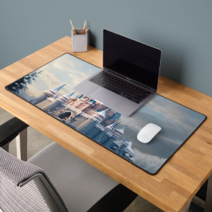Fantasy digital castle in the mountains  desk mat