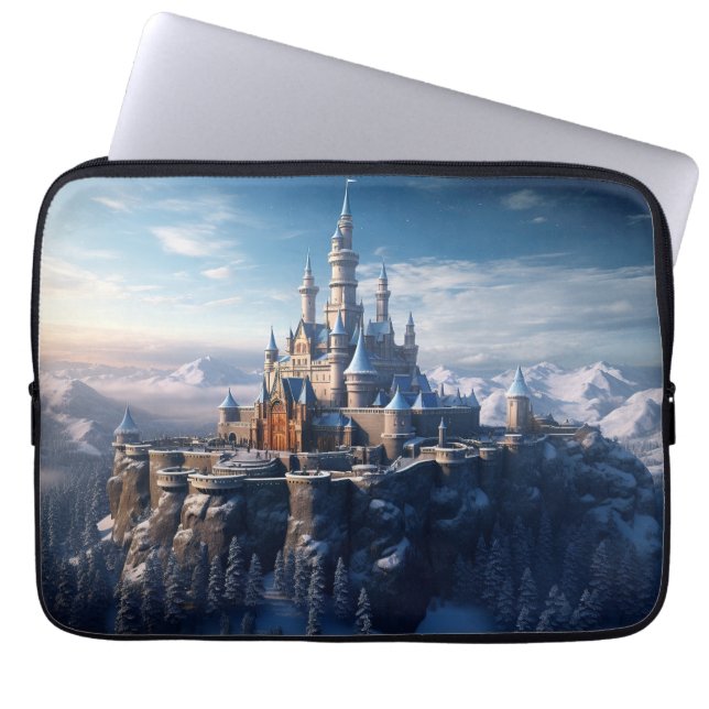 Fantasy digital castle in the mountains  laptop sleeve (Front)