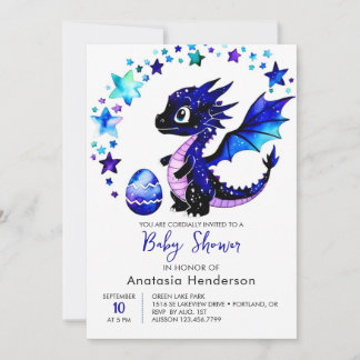 Fantasy Digital Dragon Boy Baby Shower Invitation